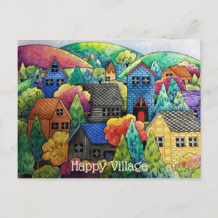 Aquarelldorf mit bunten Häusern Postkarte