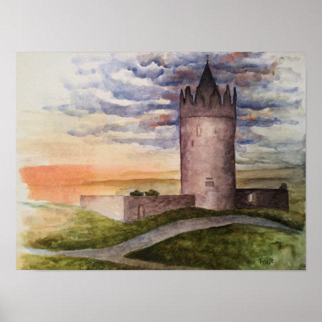 Aquarelldruck der irischen Burg, Doolin Poster (Vorne)
