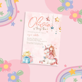 Aquarelldruckerin mit Einhorn zum Geburtstag Einladung