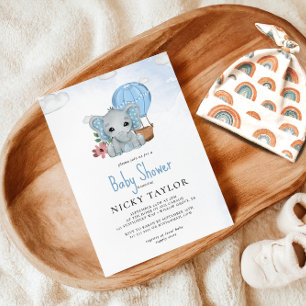 Aquarelldusche Blue Elephant Baby Dusche Einladung