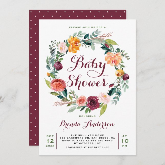 Aquarelldusche Herbst Blumenstrauß Kinderdusche Einladung (Vorne/Hinten)