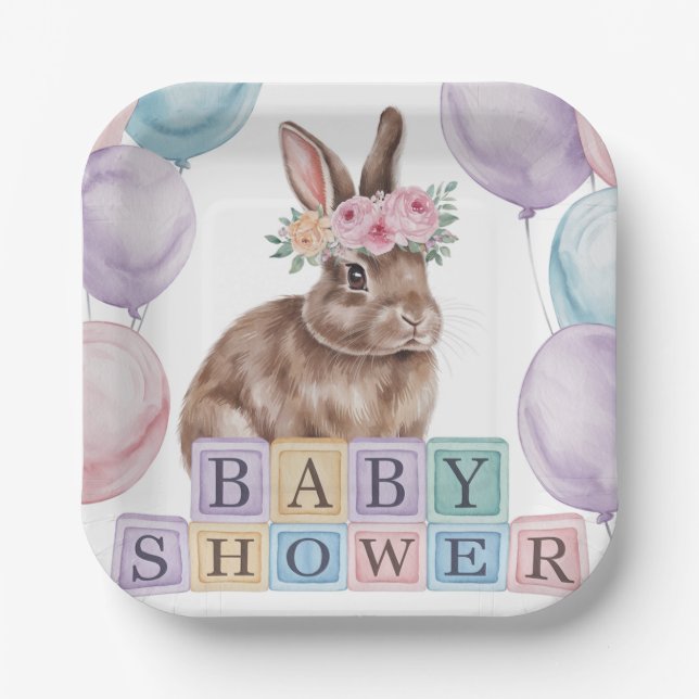 Aquarelldusche mit Blume Crown Babydusche Pappteller (Vorderseite)