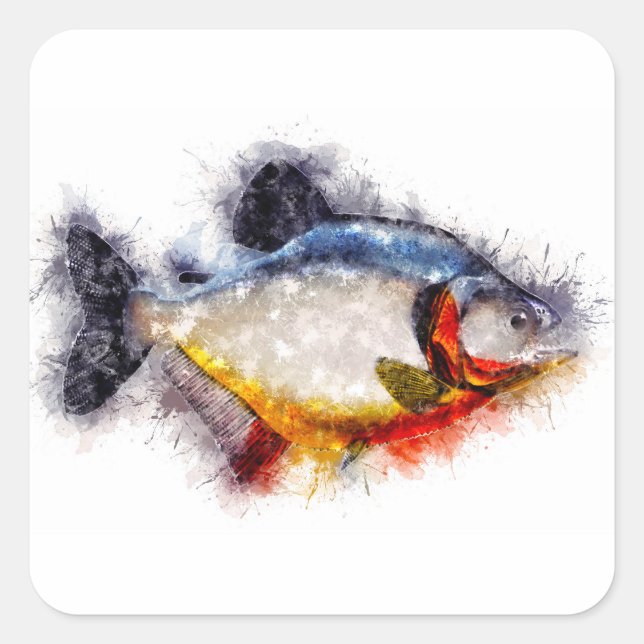 Aquarelle-Artwork des Piranha Quadratischer Aufkleber (Vorderseite)