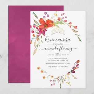 Aquarelle Blume Quinceñera Einladung