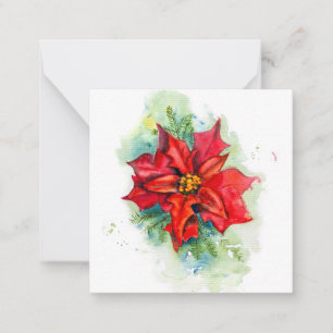 Aquarelle, die Weihnachtsrot-Blume zieht Mitteilungskarte