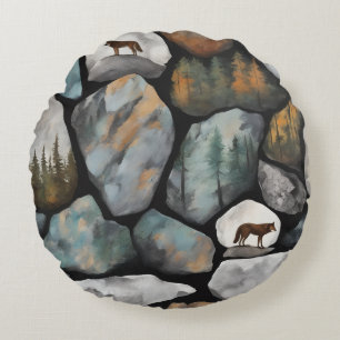 Aquarelle einer felsigen Stätte Rundes Kissen