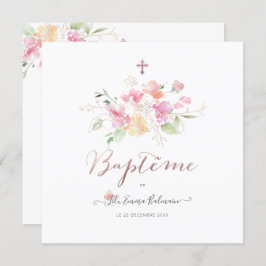 Aquarelle Fluers de Pois Faire part de Baptême Einladung