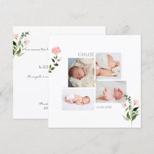 Aquarelle petites fleurs Faire part de Naissance Einladung