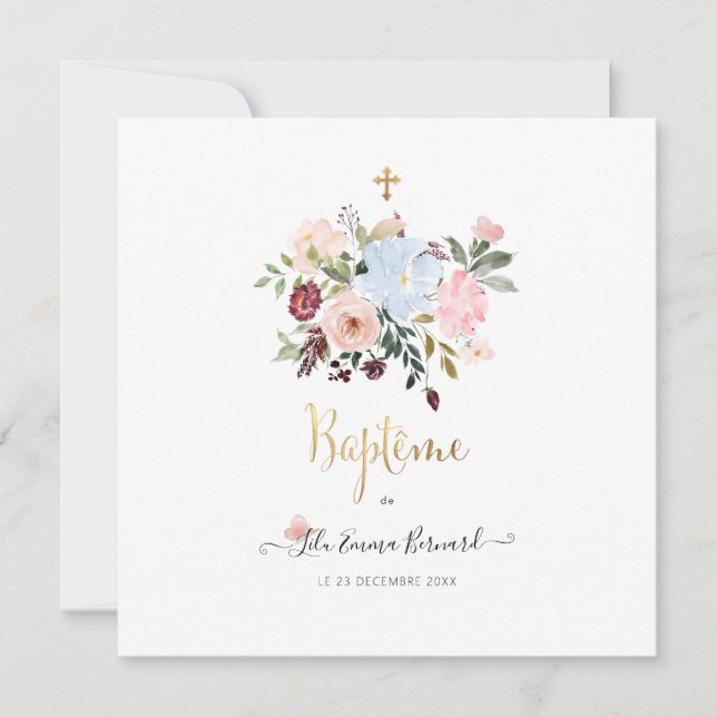 Aquarelle Petites Fluers Faire part de Baptême Einladung (Vorderseite)