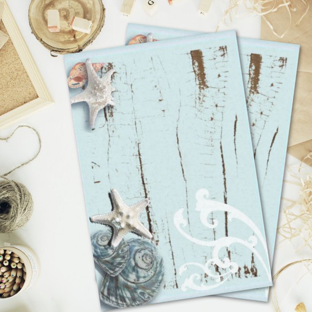 Aquarelle Seidenpapier (Coastal aqua blue beach wood starfish seashell tissue paper)