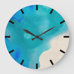 Aquarelle Türkis Blau Creamischer Ozean Große Wanduhr