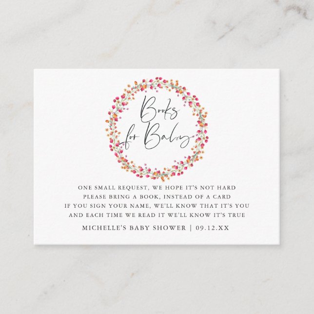 Aquarelle Wild Blume Babydusche Buchanfrage Begleitkarte (Vorderseite)