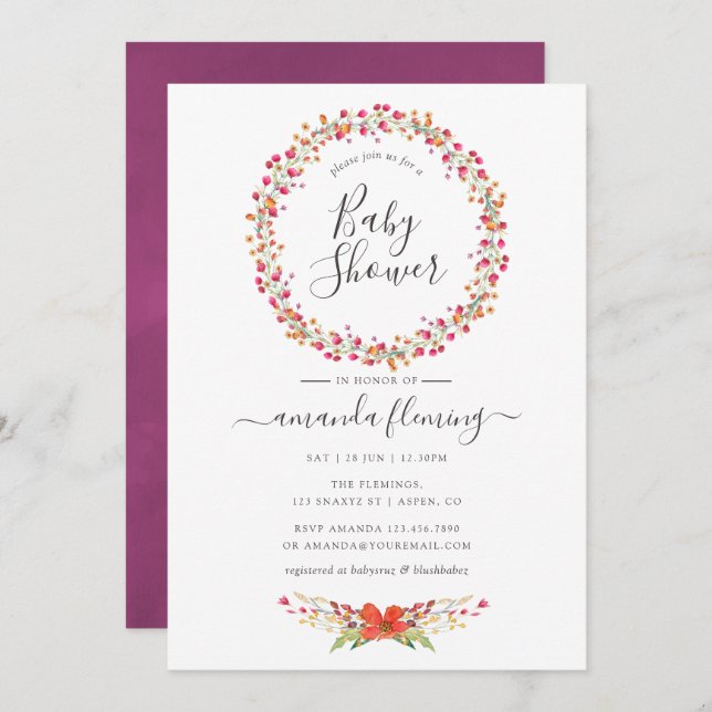 Aquarelle Wild Blume Kinderdusche Einladung (Vorne/Hinten)