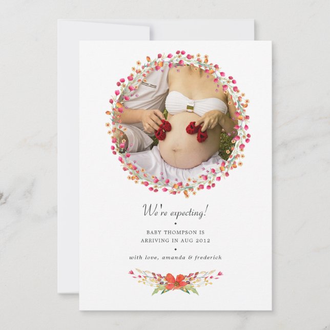 Aquarelle Wildblume Foto Schwangerschaft Ankündigu Ankündigung (Vorderseite)