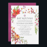Aquarelle Wilde Blume Bat Mitzvah Einladung<br><div class="desc">Burgund und Pflaumenfeld Blume Fledermaus mitzvah Einladung anpassbar an Ihre Veranstaltung Spezifikationen.</div>