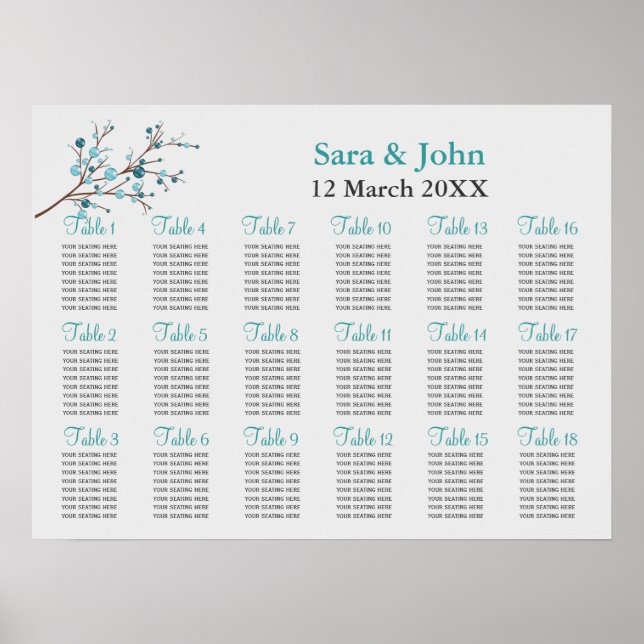 Aquarelle Winterhochzeit Seating Chart Poster (Vorne)