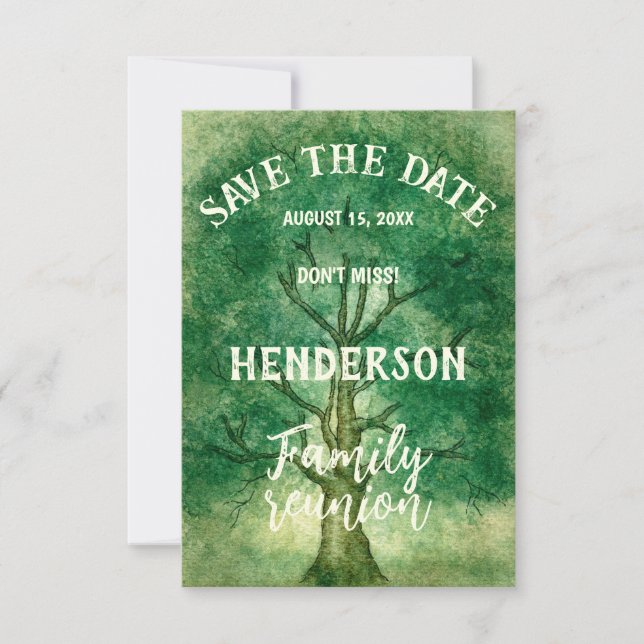 Aquarelleiche Retro Rustic Family Wiedersehen Save The Date (Vorderseite)
