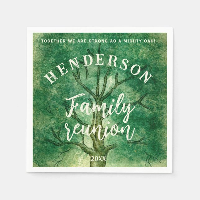 Aquarelleiche Retro Rustic Family Wiedersehen Serviette (Vorderseite)