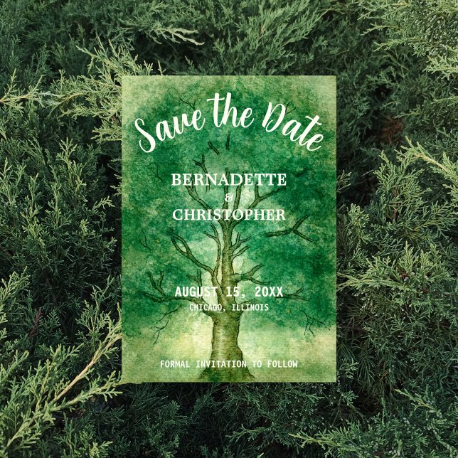 Aquarelleiche Retro Rustikale Waldhochzeit Save The Date (Von Creator hochgeladen)