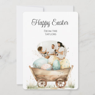 Aquarelleier Basket Happy Oaster Family Foto Feiertagskarte