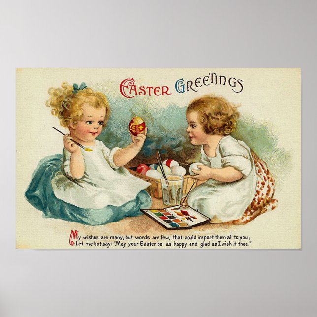 Aquarelleier Schöne Vintag Ostern Gruß Poster (Vorne)