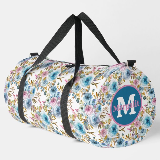 Aquarelleis Blau Rosa Rose Große Duffle Bag (Linke Ecke)