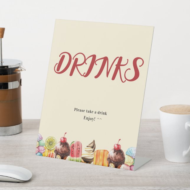 Aquarelleis Creme Sweet Baby Dusche Getränke Sockelschild (In SItu)