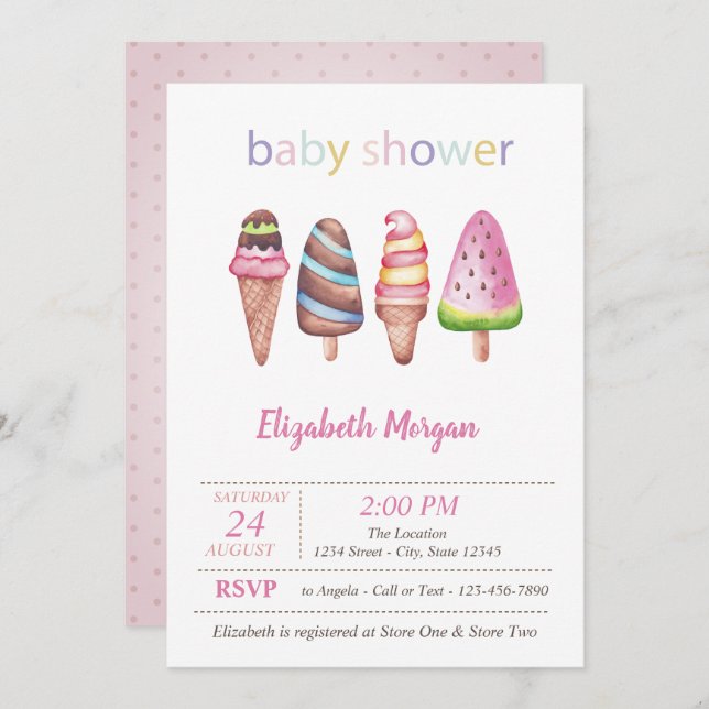 Aquarelleis Cremes Dots Baby Dusche Einladung (Vorne/Hinten)