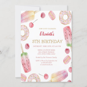 Aquarelleis, Donuts Süßigkeiten zum Geburtstag Einladung