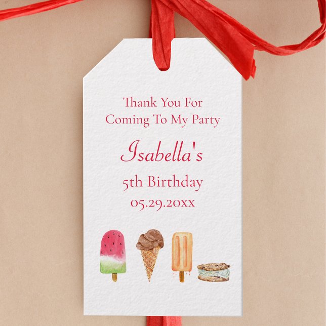 Aquarelleis Geburtstagsparty Geschenkanhänger (Sweet Celebrations: Watercolor Ice Cream & Popsicles Birthday Party Gift Tags)