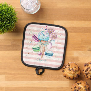 Aquarelleis, Macaroons, rosa Streifen Topflappen