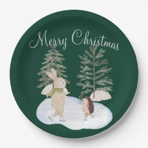 Aquarelleis Skaten-Waldtiere auf grünen Flächen Pappteller