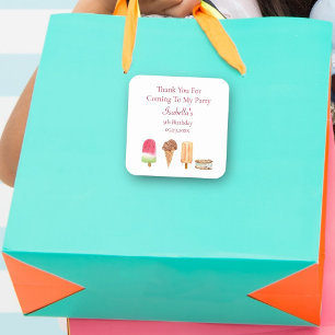 Aquarelleis und Popsicles Geburtstag Dank Quadratischer Aufkleber