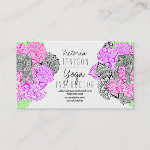 AquarellelefantblumenMandala-Yogalehrer Visitenkarte