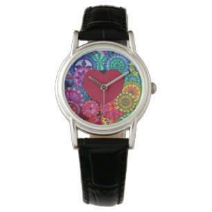 Aquarellenbogen Mandala mit Herz Armbanduhr