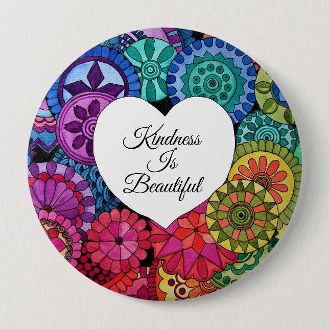 Aquarellenbogen Mandala mit Herz Button (Vorderseite)