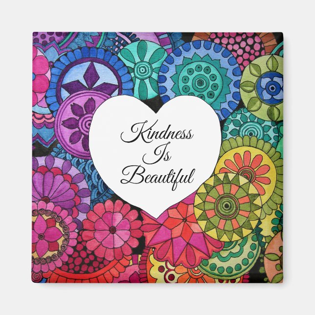 Aquarellenbogen Mandala mit Herz Magnet (Vorne)