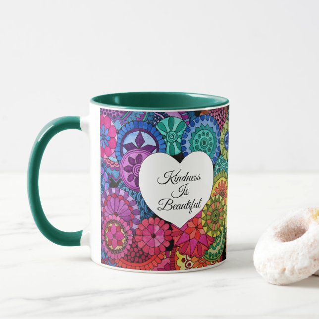 Aquarellenbogen Mandala mit Herz Tasse (Mit Donut)