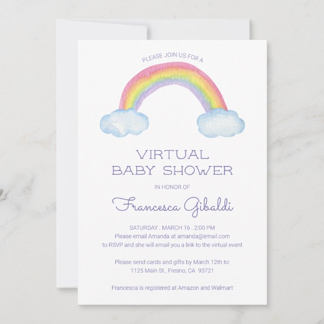 Aquarellenbogen Online Virtual Baby Dusche Einladung (Vorderseite)