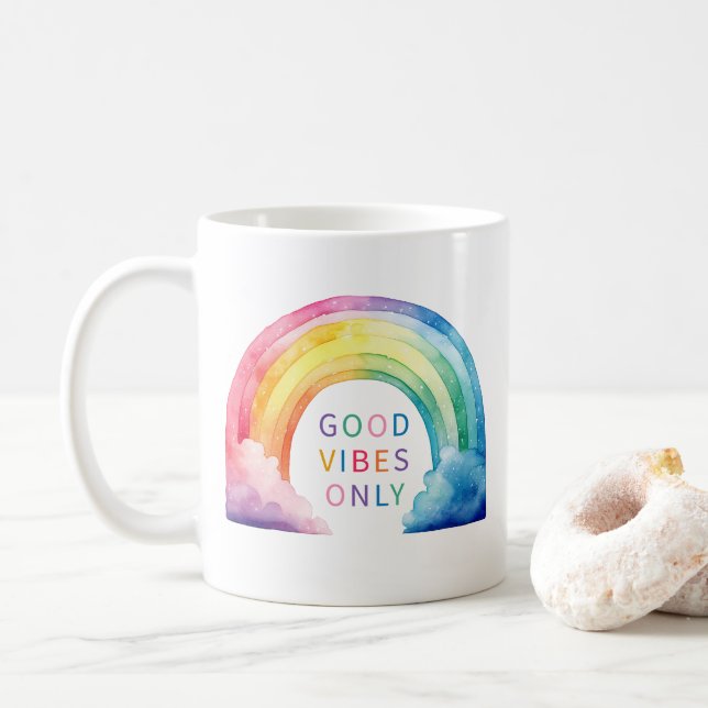 Aquarellenbogen Vibes Nur Kaffee Tasse (Mit Donut)