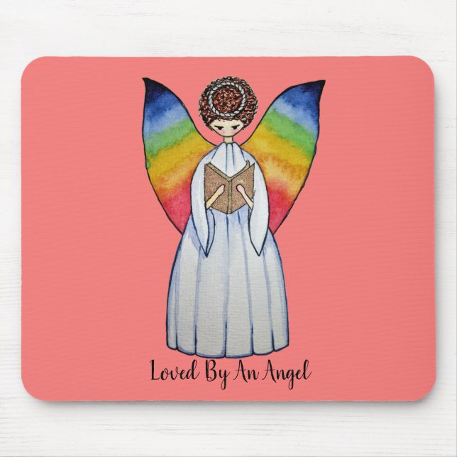 Aquarellengel mit Regenbogen-Flügeln Lesen eines B Mousepad (Vorne)