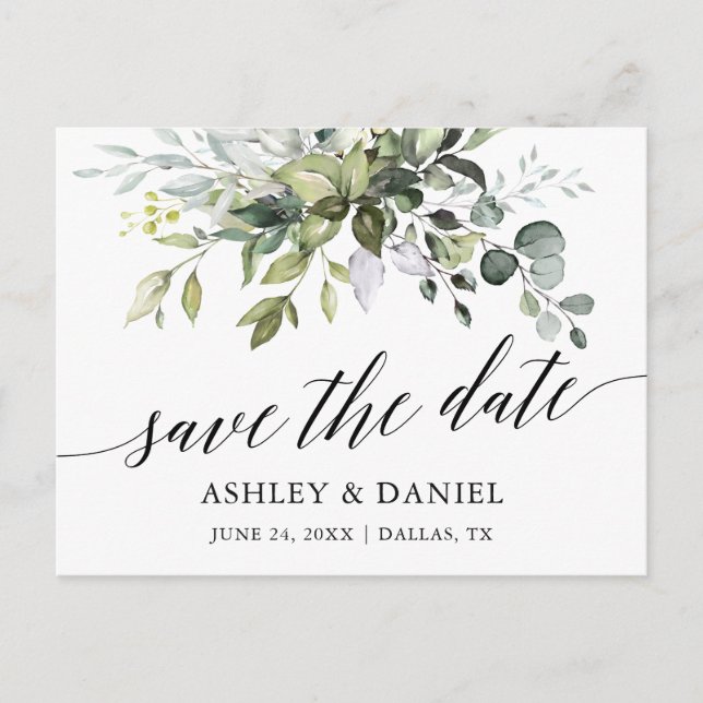 Aquarellenkalligrafie Save the Date Postkarte (Vorderseite)