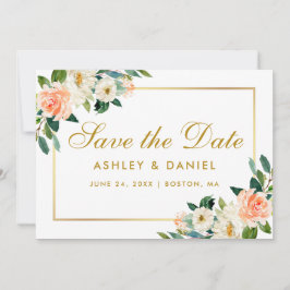 Aquarellenkoralle Save the Date Goldkarte