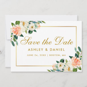 Aquarellenkoralle Save the Date Goldkarte