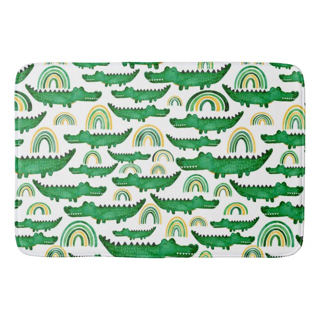 Aquarellenkrokodil Alligator Rainbow Kids Badematte (Vorderseite)