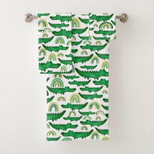 Aquarellenkrokodil Alligator Rainbow Kids Badhandtuch Set