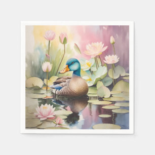 Aquarellente auf einem Teich Serviette
