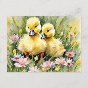 Aquarellente in Wildblume Wiese Feiertagspostkarte