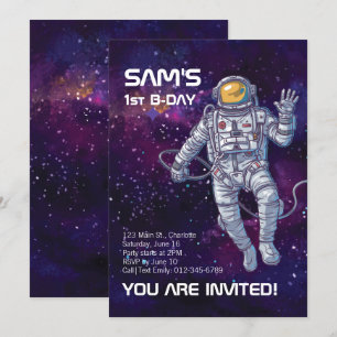 Aquareller Astronaut im Weltraum mit Sternen & Gal Einladung