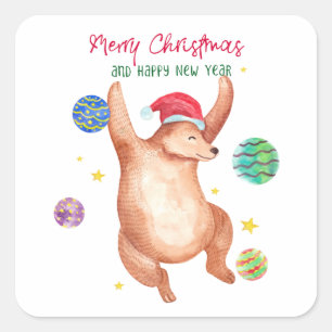 Aquareller Bärentanz mit Ornamenten Weihnachten Quadratischer Aufkleber